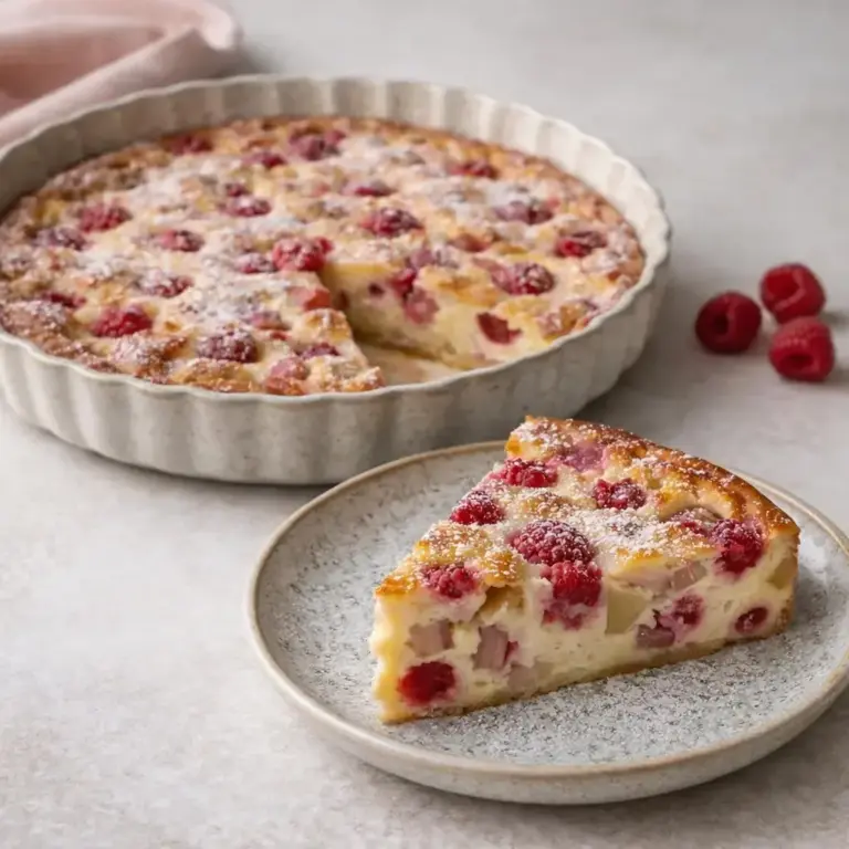 Leichtes Clafoutis mit Himbeeren und Rhabarber (ohne Teig)
