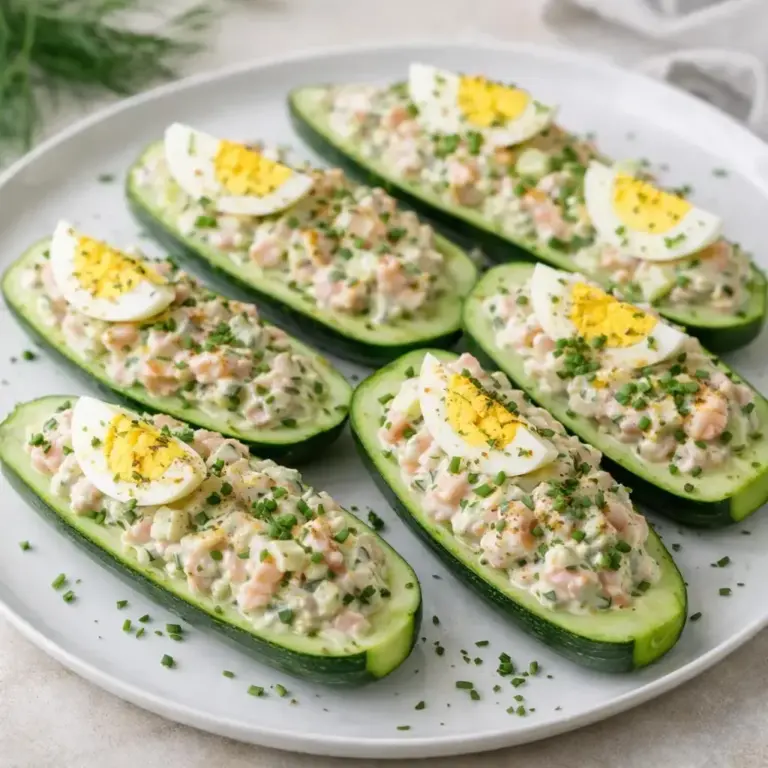 Gefüllte Zucchini mit Lachs und cremiger Zitronensauce