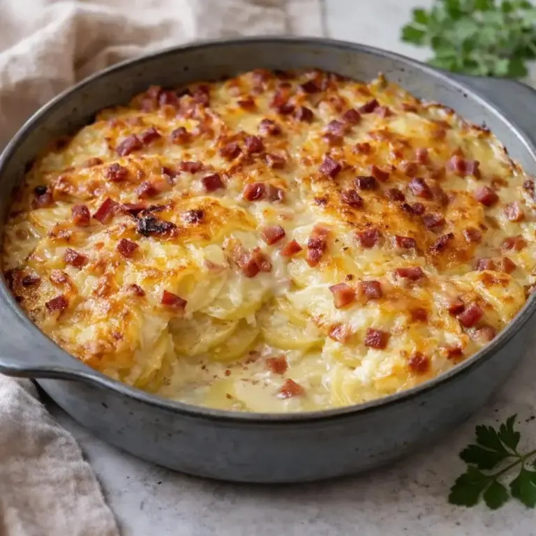 Kartoffelgratin mit Speck, Reblochon und Knoblauchcreme: So gelingt’s!