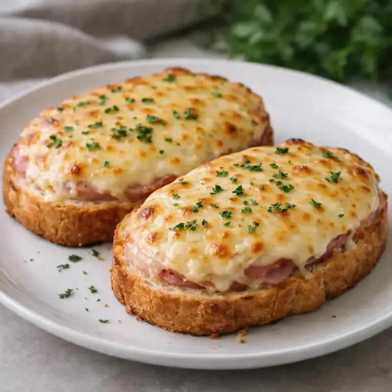 Überbackene Brote mit Schinken und Käse in Senf-Butter-Sauce