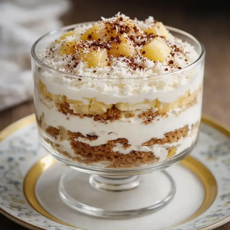 Tiramisu mit Ananas, Kokos und Rum-infundierten Keksen