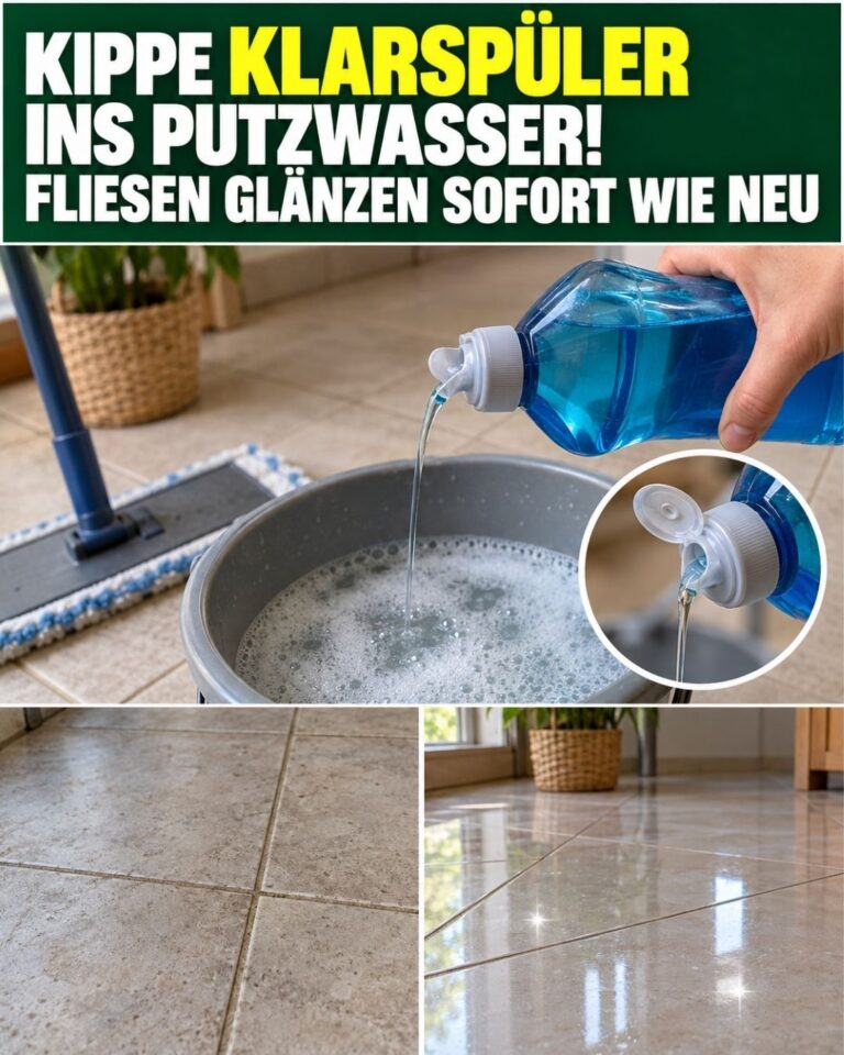 Kippe Klarspüler ins Putzwasser! Fliesen glänzen sofort wie neu